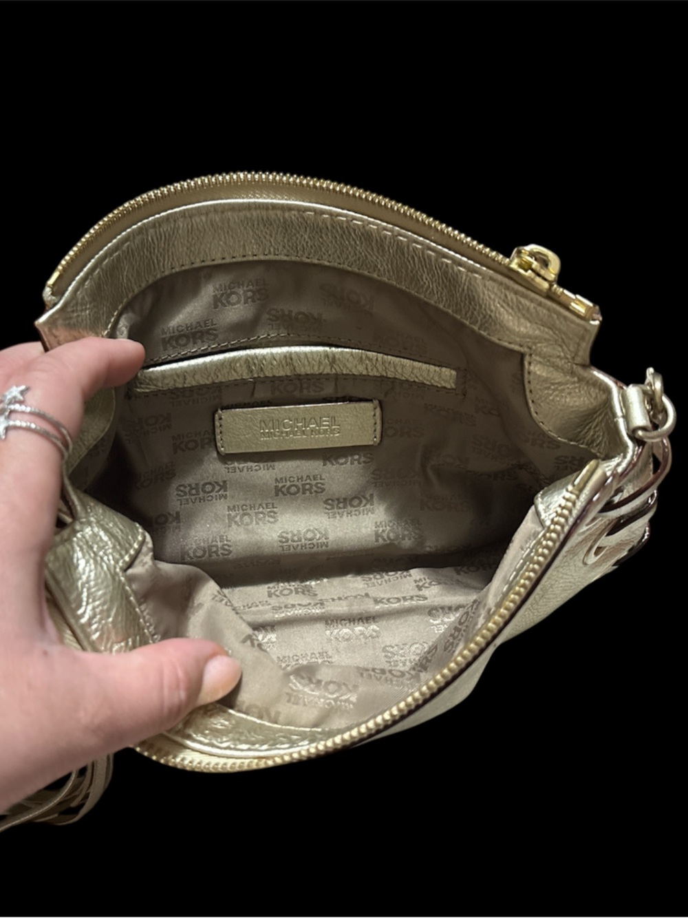 Michael Kors Metallic Gold Leather Wristlet Clutch - Picture 5 of 8